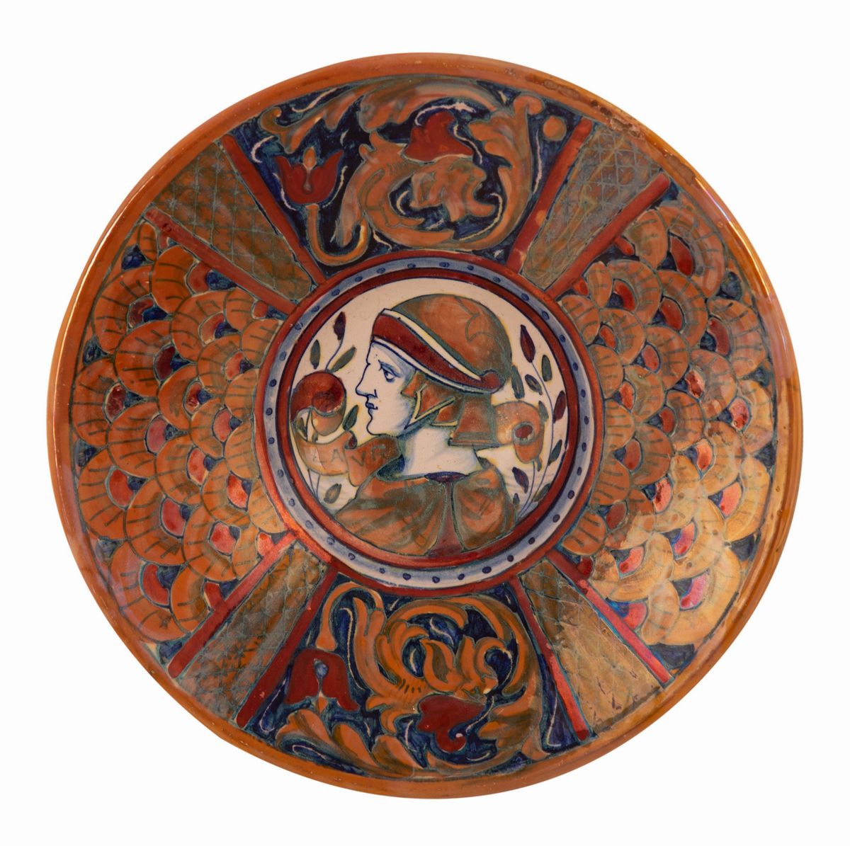 4 Piatti in Maiolica a Lustro Gualdo Tadino Raffigurante Imperatori