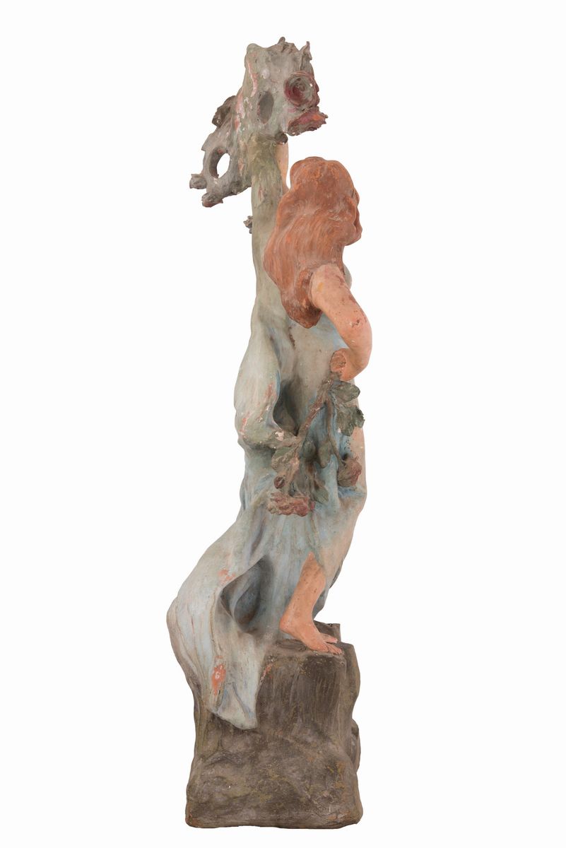 Statua Stile Liberty in Terracotta Dipinta Raffigurante Allegoria della Primavera