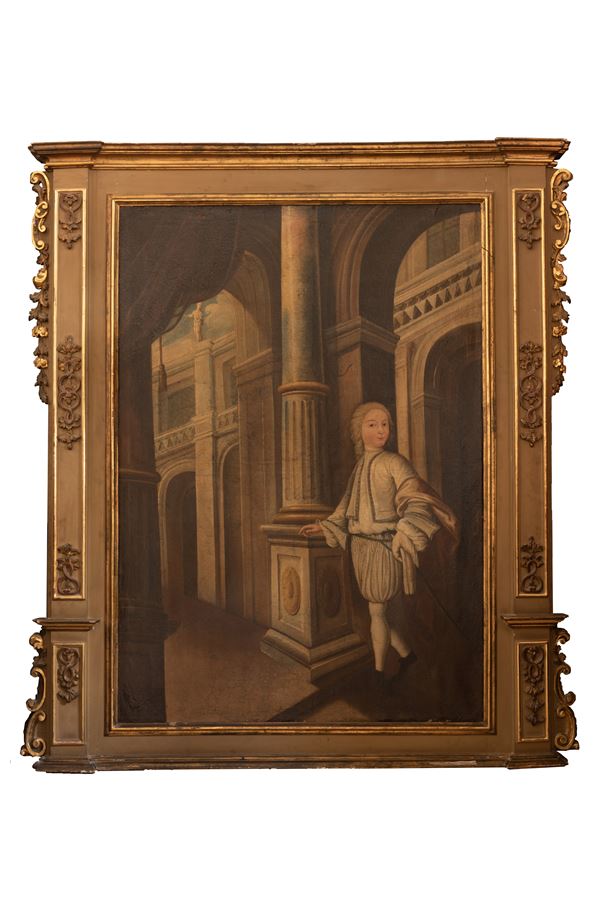Pittore dalmata del XVIII secolo - Interno di palazzo con nobile fanciullo