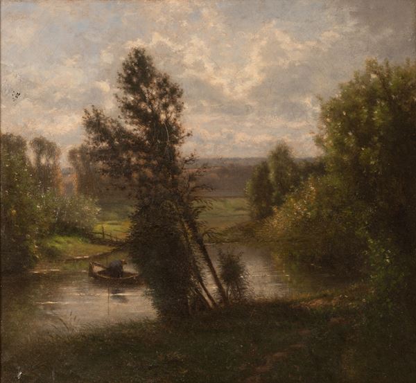 Pittore della Scuola di Barbizon - Paesaggio fluviale