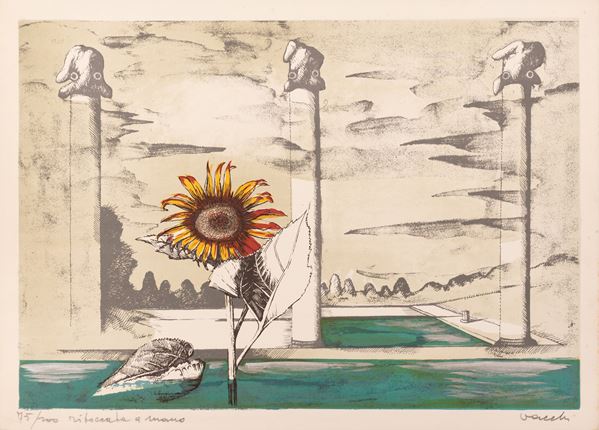 Sergio Vacchi : Piscine lustrali con girasole  - Litografia - Auction Asta 13: Arte Moderna e Contemporanea - Gliubich Casa d'Aste