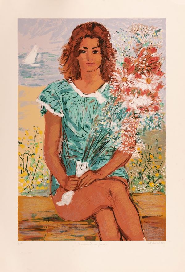 Michele Cascella - Fanciulla con fiore