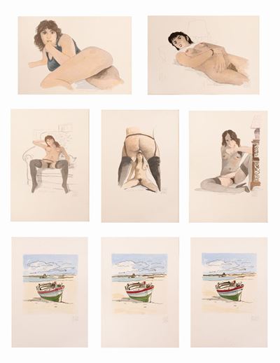 Lotto di 8 Serigrafie: 5 Nudi e 3 Marine