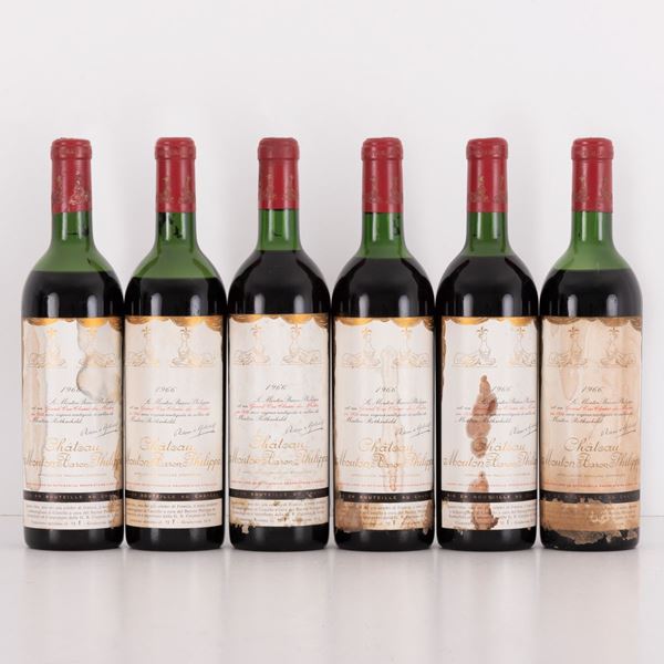 Lotto di 6 bottiglie Baronne Philippe De Rothschild Chateau Mouton  (1966)  - Auction Asta 11: Vini e Distillati - Gliubich Casa d'Aste