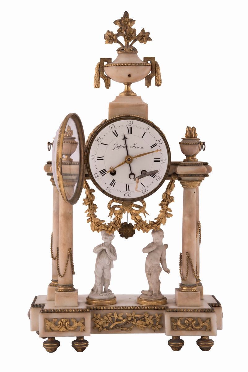 Orologio Impero da Tavolo in Marmo e Bronzo Dorato