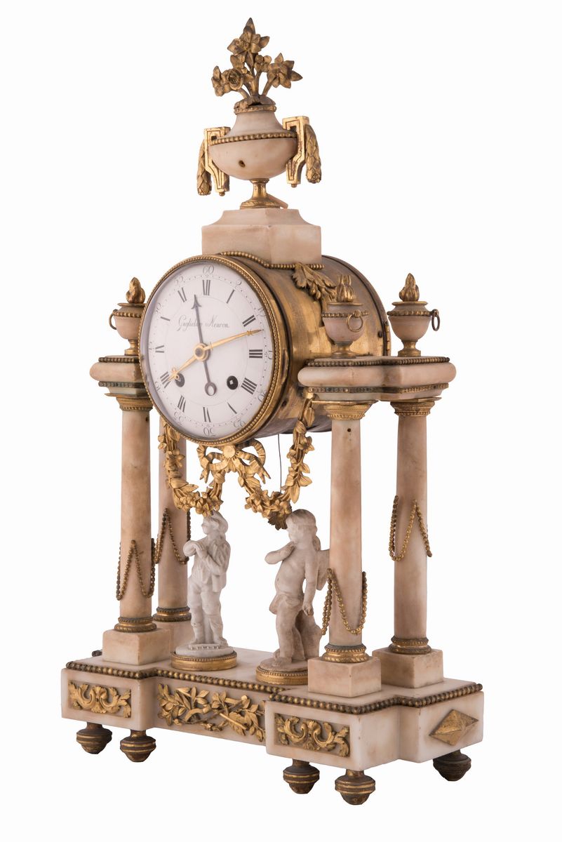 Orologio Impero da Tavolo in Marmo e Bronzo Dorato