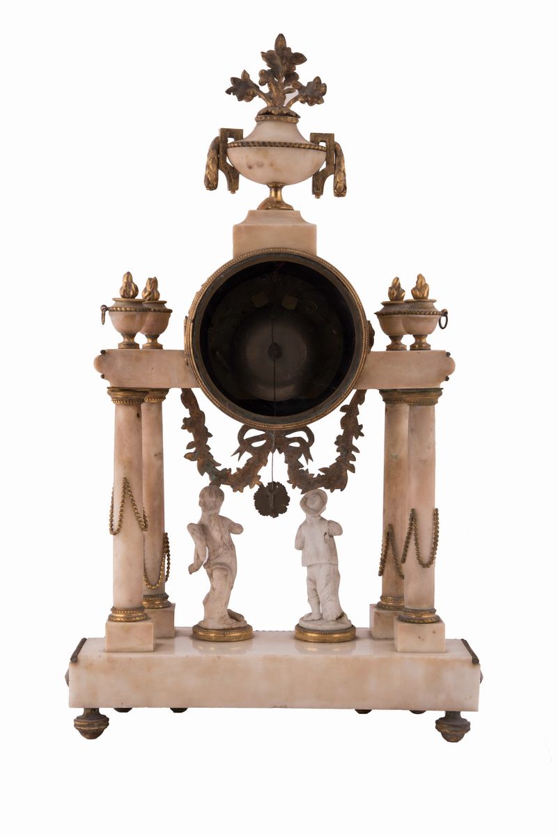 Orologio Impero da Tavolo in Marmo e Bronzo Dorato