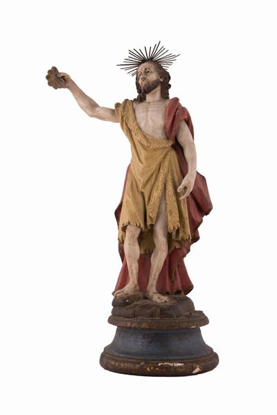 Scultura San Giovanni Battista in Legno Dipinto