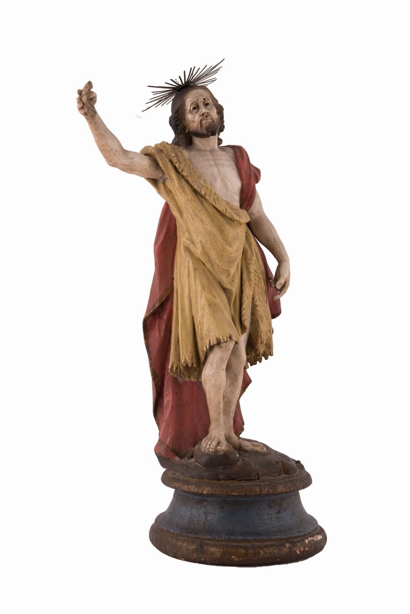 Scultura San Giovanni Battista in Legno Dipinto