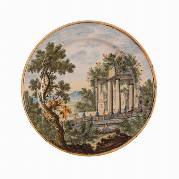Manifattura Gentili, Castelli, met&#224; del XVIII secolo - Piatto in ceramica Castelli decorato in policromia 