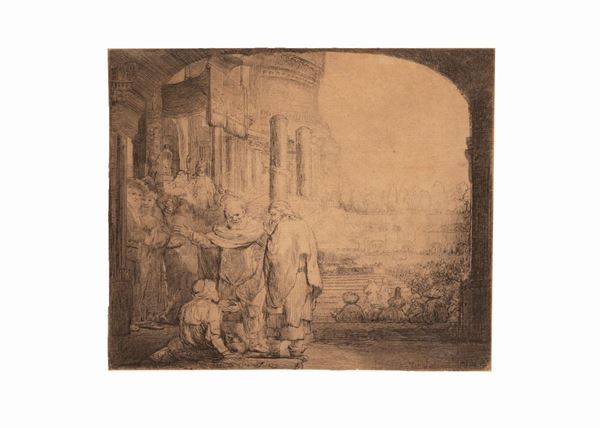 Rembrandt (da) - Pietro e Giovanni guariscono uno storpio davanti al tempio