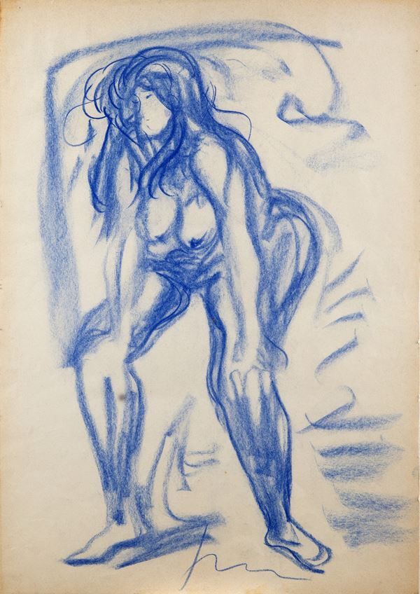 Lucio Fontana : Senza Titolo  - Gessetto blu su carta - Auction Modern and Contemporary Art - Gliubich Casa d'Aste