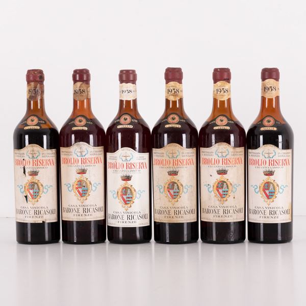 Lotto di 6 bottiglie Chianti Brolio Riserva Casa Vinicola Barone Ricasoli  (1958)  - Asta Asta 15: Vini pregiati e distillati - Gliubich Casa d'Aste