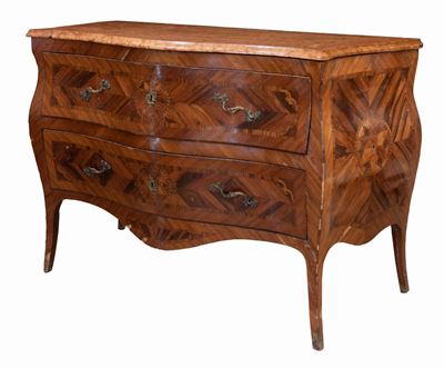 Cassettone Napoli Lastronato in Palissandro e Intarsiato in Bois De Rose. Piano in Marmo Rosso di...