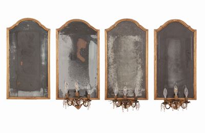 Quattro Specchiere Neoclassiche con Appliques in Legno e Metallo Dorato. Specchi Originali al Mer...