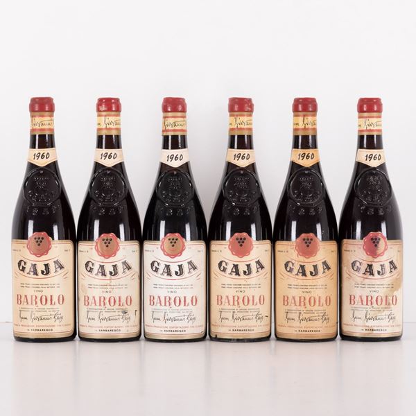 lotto di 6 bottiglie Barolo GAJA in cassa di legno  (1960)  - Asta Asta 15: Vini pregiati e distillati - Gliubich Casa d'Aste