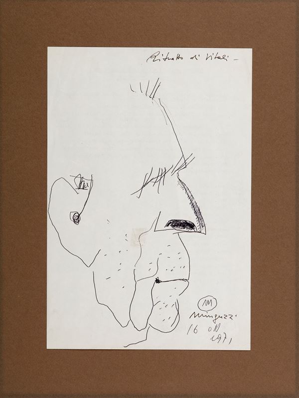 Luciano Minguzzi : Ritratto di Vitali  (1971)  - Penna su carta - Auction Modern and Contemporary Art - Gliubich Casa d'Aste