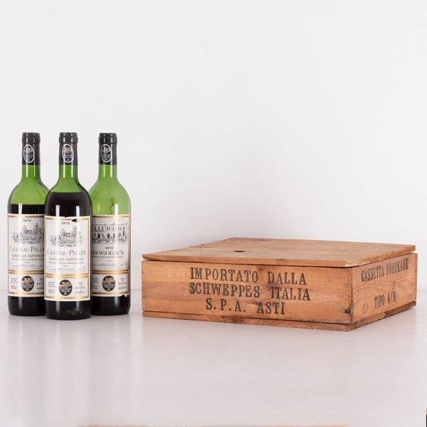 Lotto di 3 bottiglie in cassa di legno Bordeaux Supérieur Chateau Pellier