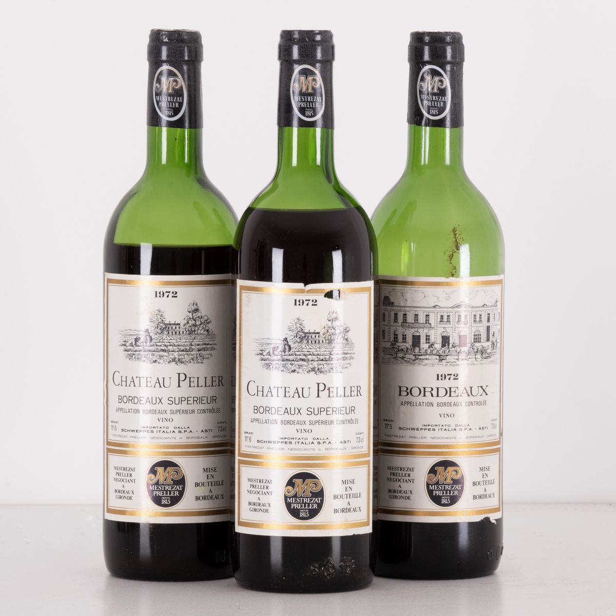 Lotto di 3 Bottiglie in Cassa di Legno Bordeaux Supérieur Chateau Pellier