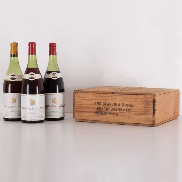 Lotto di 3 bottiglie 1.5 l. in cassa di legno Macon Supérieur Rosé A. Servais & Cie