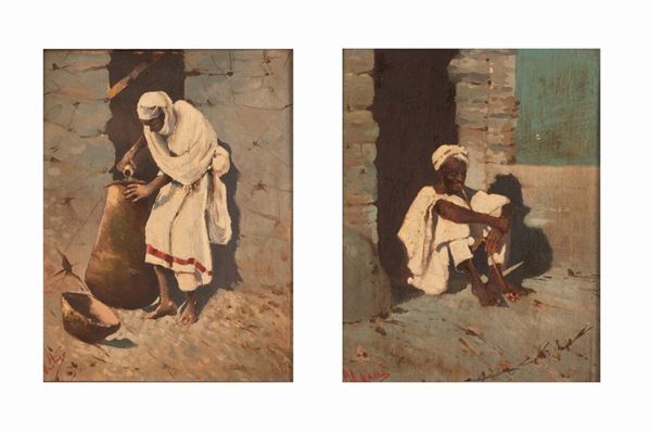 Coppia di dipinti raffiguranti berberi