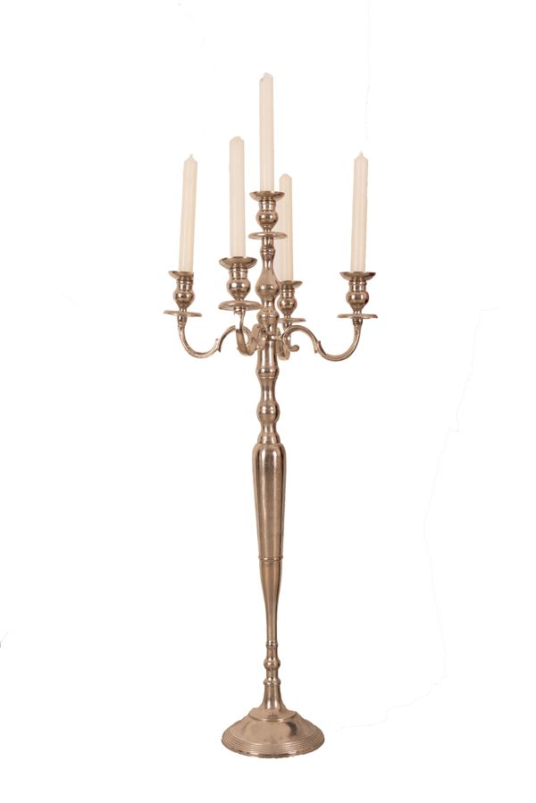 Candelabro a 5 luci in metallo argentato  - Auction Asta 19: Oggetti d'arte, argenti e dipinti antichi - Gliubich Casa d'Aste