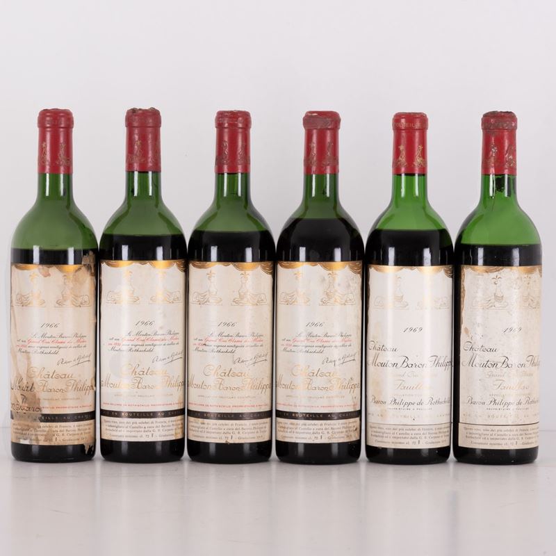 Lotto di 6 Bottiglie Baronne Philippe De Rothschild Chateau Mouton Baron Philippe