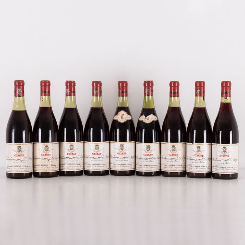 Lotto di 9 Bottiglie Chateuuneuf De Pape Delas Freres