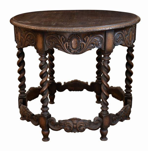 Manifattura inglese : Tavolino tondo in legno di quercia   (XIX secolo)  - Asta Asta di Arredi e Dipinti Antichi, Argenti e Design - Gliubich Casa d'Aste