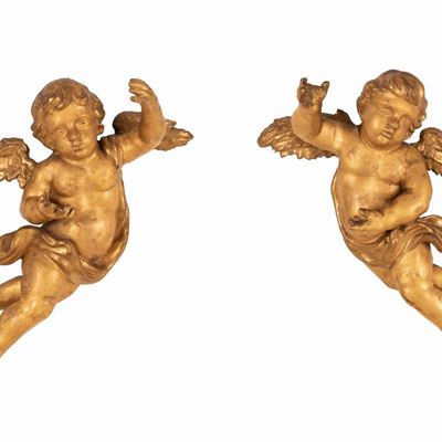 Coppia di Putti in Legno Dorato Roma
