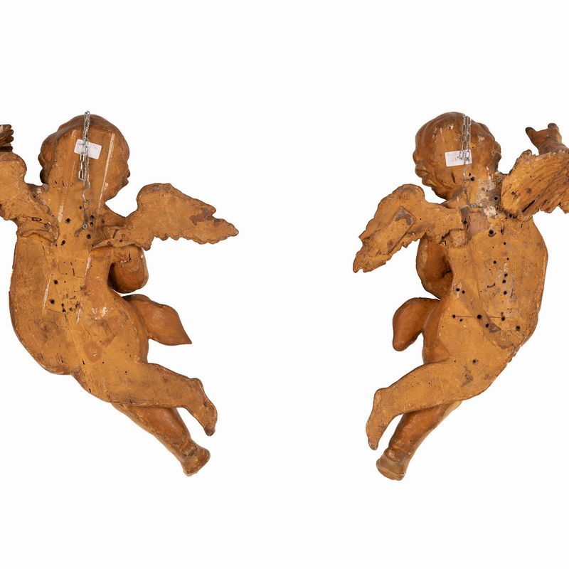 Coppia di Putti in Legno Dorato Roma