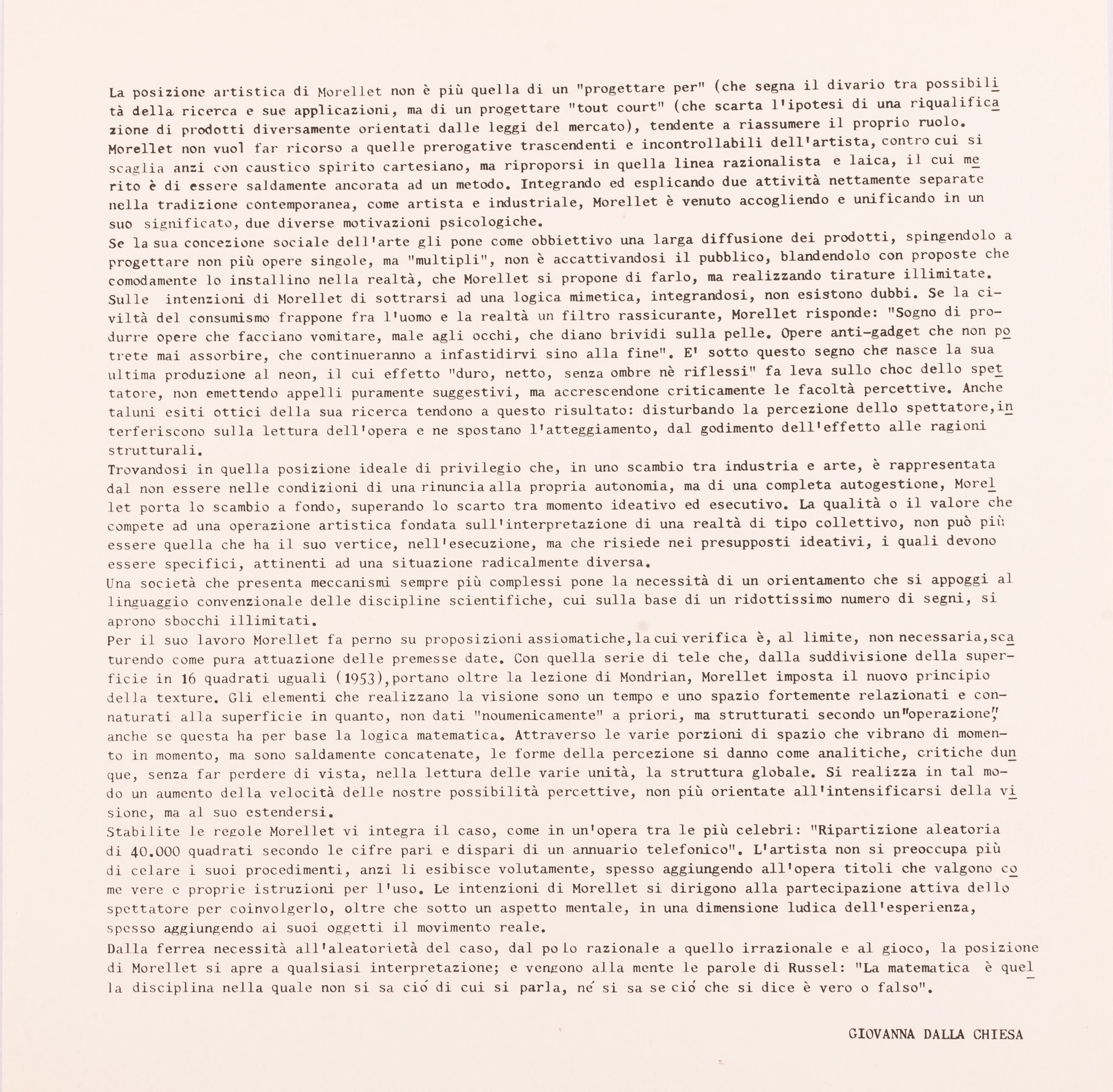 Francois Morellet - Cartella di 6 Litografie a Cura di Giovanna dalla Chiesa e Giuseppe Appella