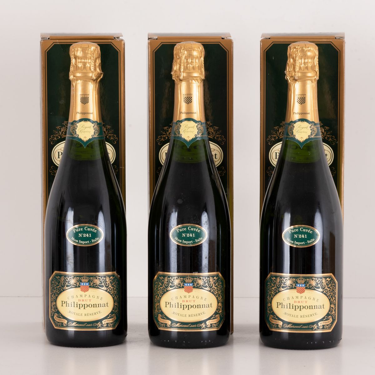 Lotto di 3 Bottiglie Champagne con Confezioni Originali Philipponnat Royale Reserve Pure Cuvee