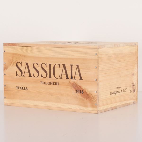 Lotto di 6 bottiglie con cassa di legno Sassicaia Tenuta San Guido