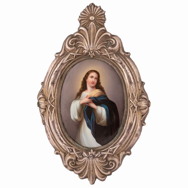 Cornice in argento con miniatura in porcellana