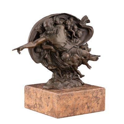 Scultura in Bronzo con Base di Marmo Raffigurante "la Creazione di Adamo"
