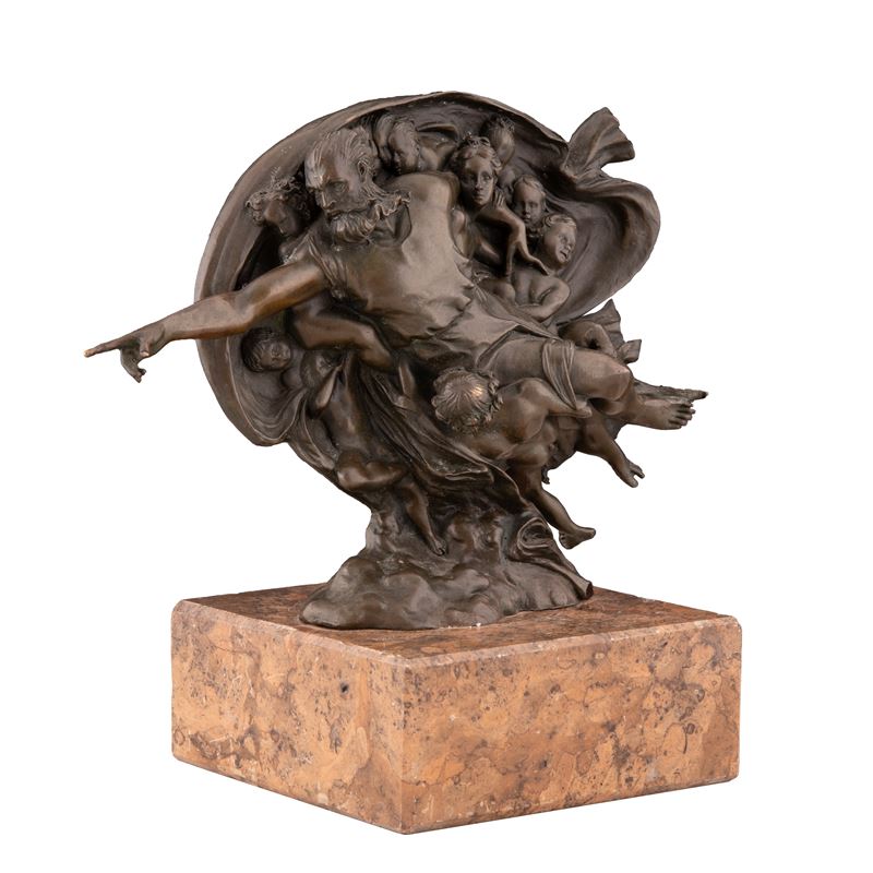 Lucas Dumas - Scultura in Bronzo con Base di Marmo Raffigurante "la Creazione di Adamo"