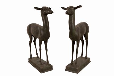 Coppia di Sculture in Bronzo Brunito "cerbiatti"