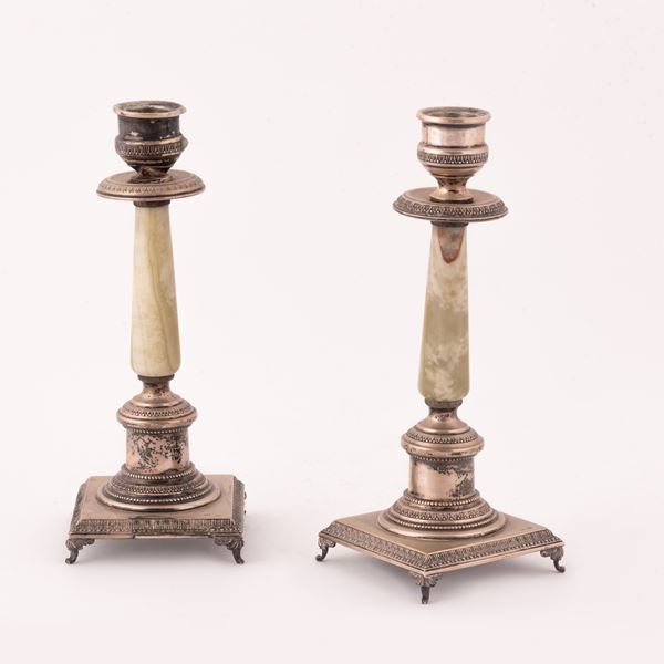 COPPIA DI CANDELIERI IN ARGENTO E ONICE  - Auction Old Masters: Dipinti e Arredi Antichi dal XVI al XIX secolo (Sessione II) - II - Gliubich Casa d'Aste