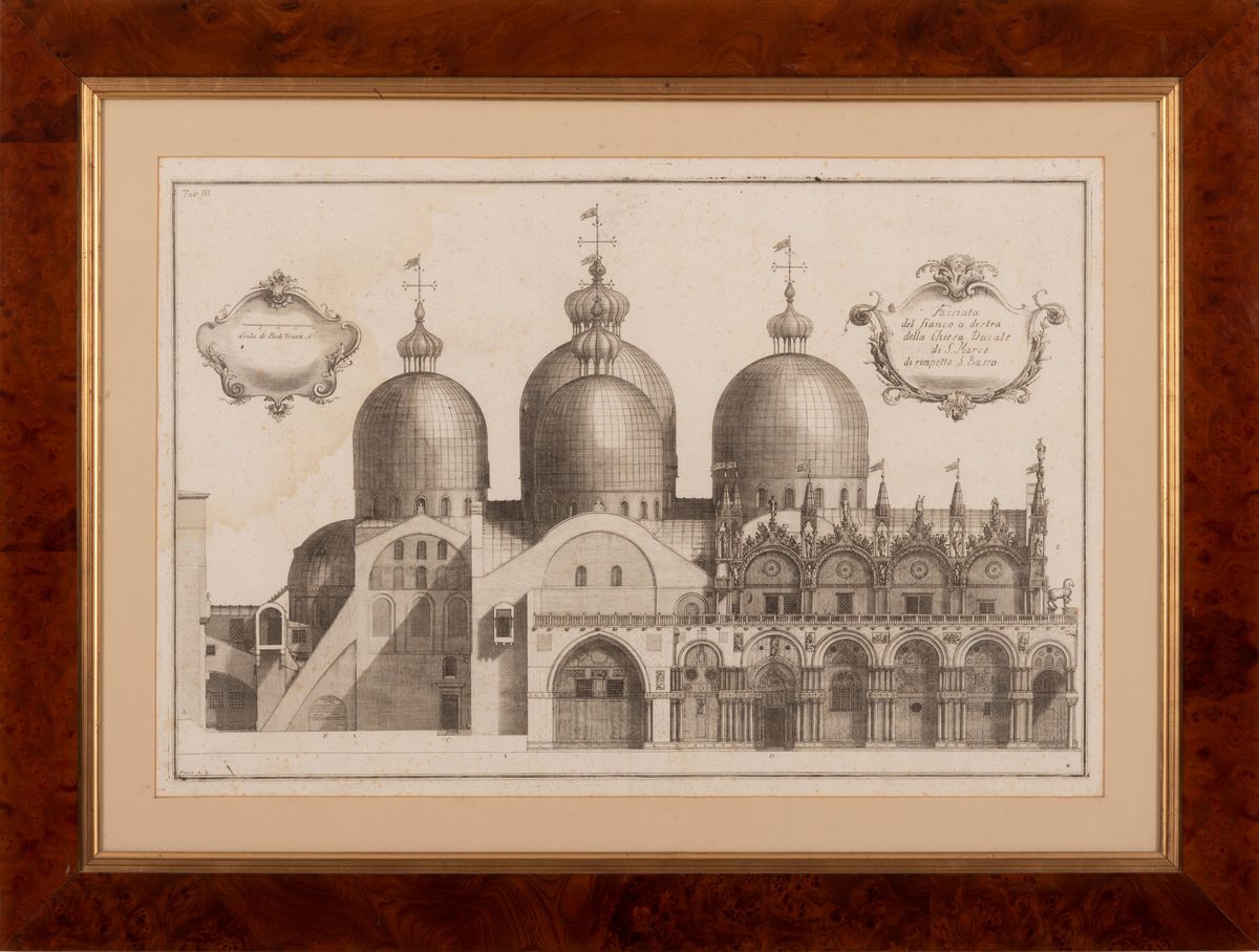 Antonio Maria Visentini - Coppia di Incisioni in Cornice del 1761 Raffiguranti la Chiesa di San M...
