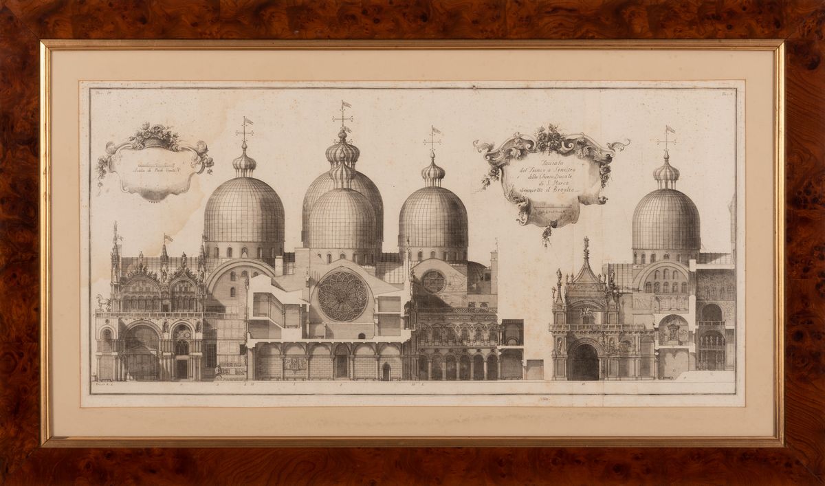 Antonio Maria Visentini - Coppia di Incisioni in Cornice del 1761 Raffiguranti la Chiesa di San M...