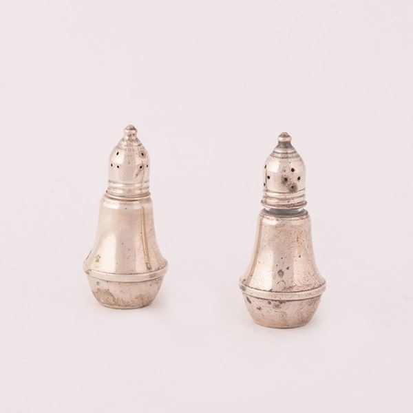 COPPIA DI SALIERINE IN ARGENTO STERLING 925 CON ALL'INTERNO 2 AMPOLLE IN VETRO