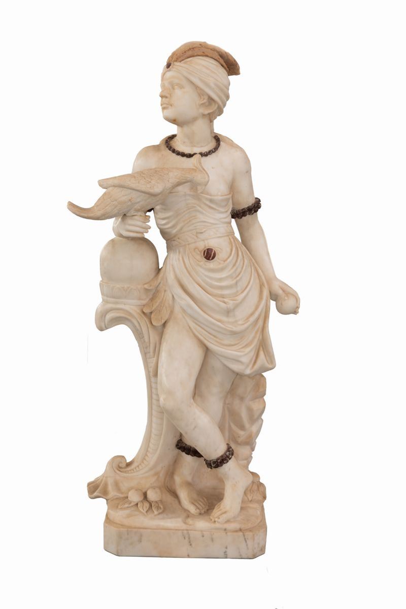 Statua in Marmo Raffigurante "allegoria Dell'america"