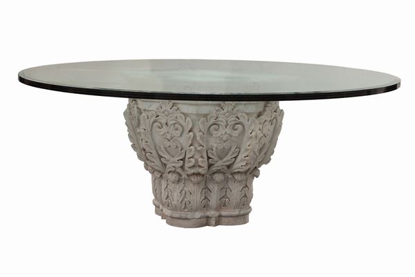 Tavolo capitello in marmo del XVIII secolo di area genovese a base ottagonale con piano in cristallo.  (XVIII secolo)  - Auction Asta di Antiquariato: Dipinti, Oggetti e Arredi Antichi - Gliubich Casa d'Aste
