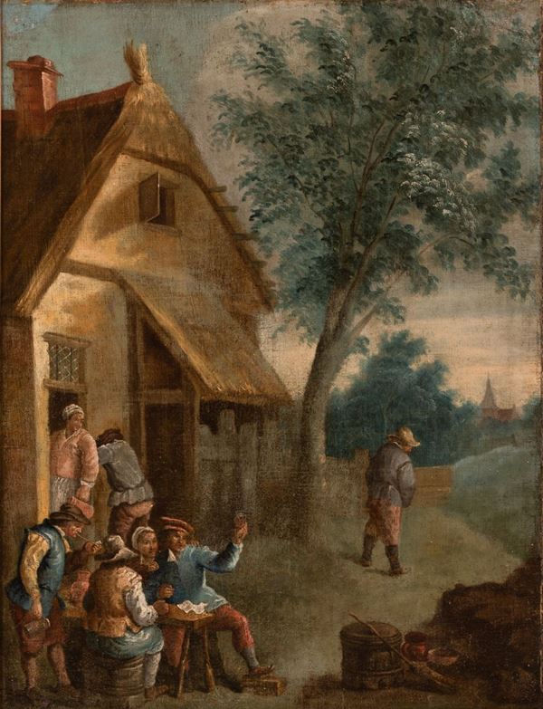 Pittore fiammingo del XVIII secolo - Scena di taverna con bevitori 