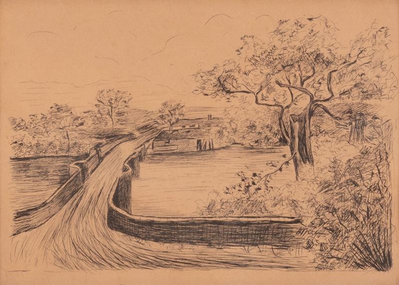 Paesaggio Fluviale con Ponte