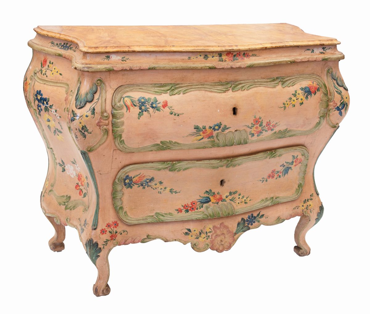 Manifattura Veneta del XIX Secolo - Coppia di Cassettoni, in Legno Laccato, Decorati da Composizi...