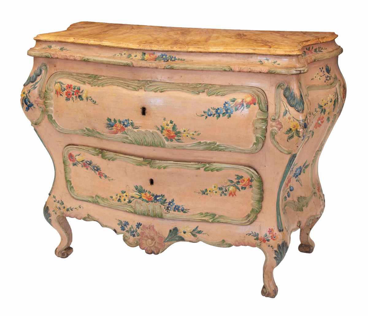Manifattura Veneta del XIX Secolo - Coppia di Cassettoni, in Legno Laccato, Decorati da Composizi...