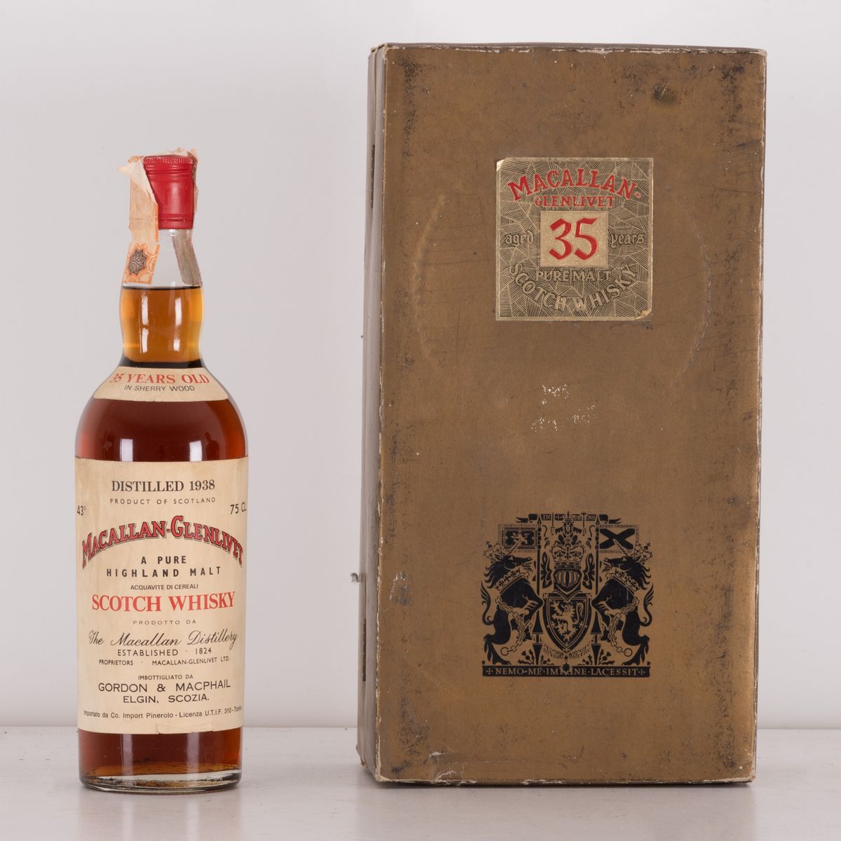 Lotto di 1 Bottiglia con Confezione Originale Scotch Mcallan- Glenlivet Distilled 35 Yo, 1938