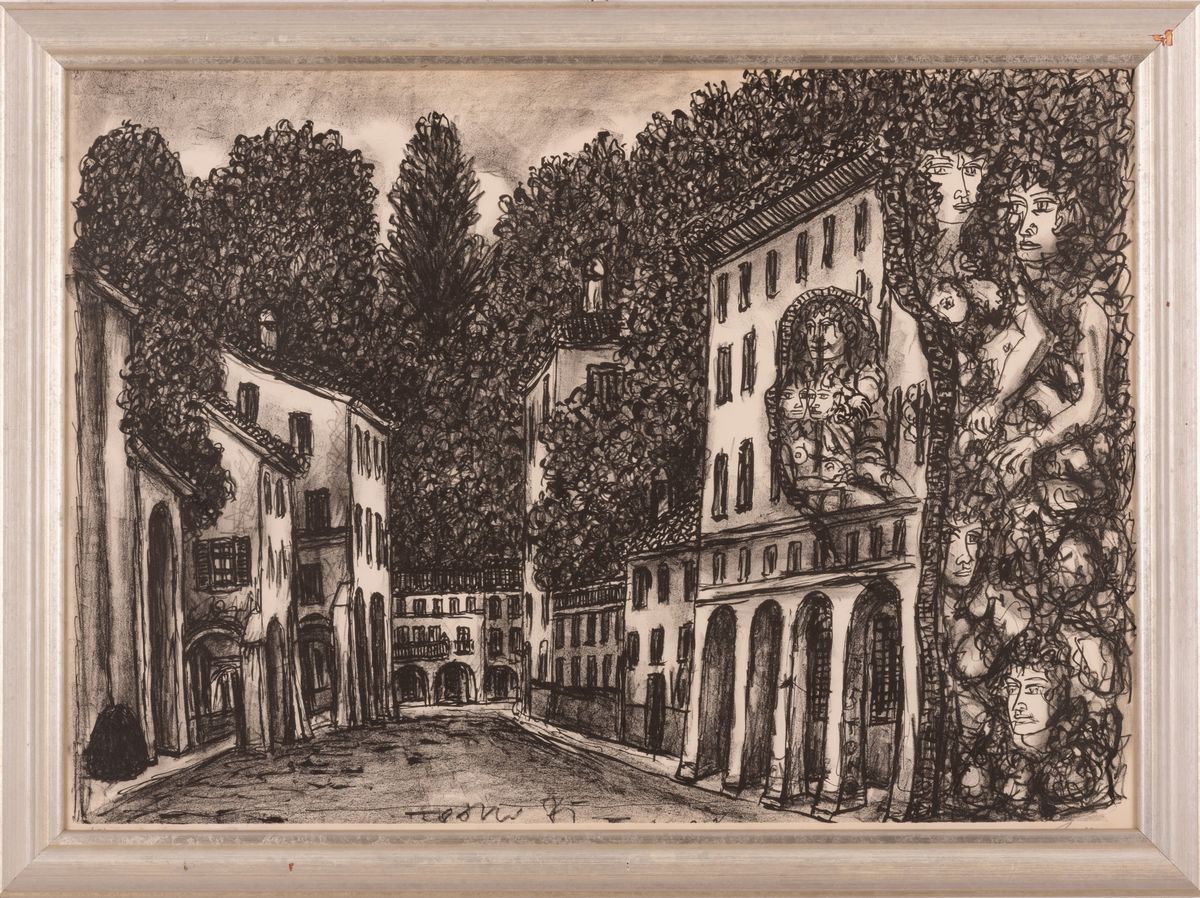 Tono Zancanaro - Scorcio di Città con Figure